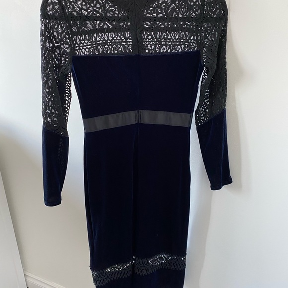 Topshop Petite Mixed Lace Velvet Midi Dress Size 2 Eur 34 - Picture 2 of 4